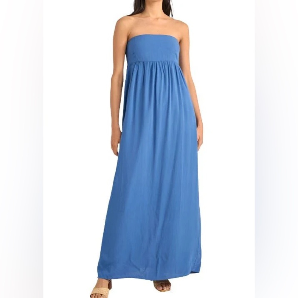 Rhythm | Lani Strapless Blue Linen Blend Maxi Dress